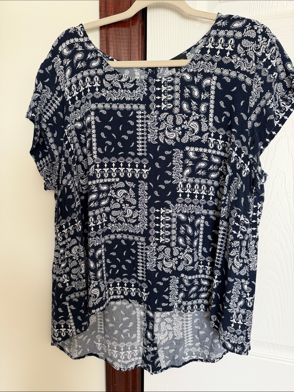 Navy Paisley Print Short Sleeve Top by